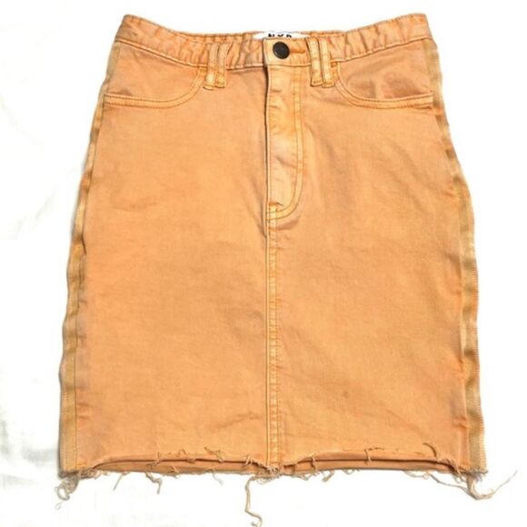 NXP Nena and Pasadena Orange Tangerine Denim Jean Skirt Raw Hem Size Extra Small - Picture 15 of 15